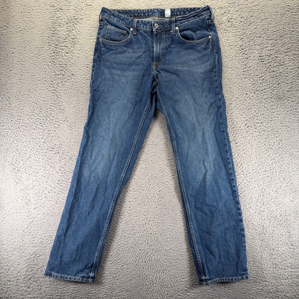 H&M‎ &Denim Jeans Women's 12 Blue Cotton Straight Mid Rise Faded Workwear Travel